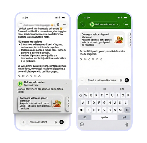 annuncio ChatGPT interattivo con domande utenti