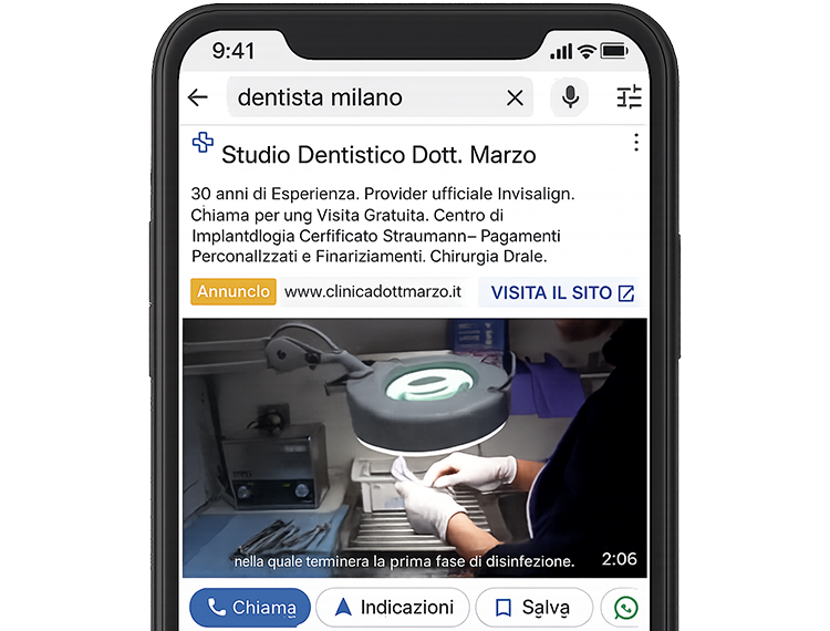 campagna video YouTube Ads per dentista