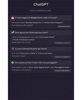 Schermata ChatGPT ricerca negozio locale con AI