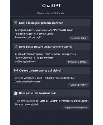 Schermata ChatGPT ricerca pizzeria su intelligenza artificiale