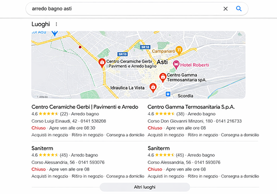 Risultati SEO prima pagina arredo bagno Asti