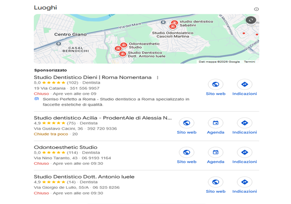 Risultati SEO prima pagina dentista Roma