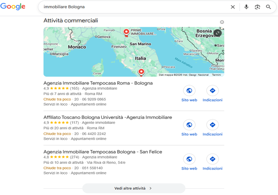 Risultati SEO prima pagina agenzia immobiliare Bologna